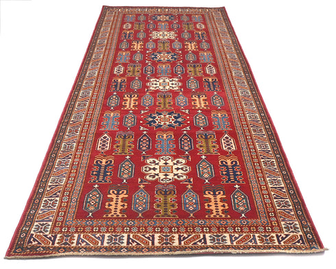 12 Feet Red Kazak Afghan Hand Knotted Wool Runner Rug